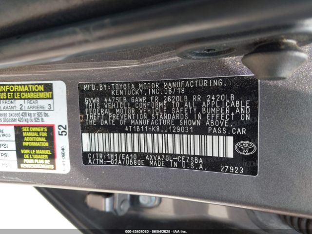 4T1B11HK8JU129031 Toyota a25a-fks