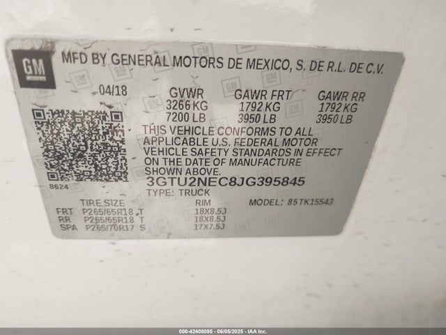 3GTU2NEC8JG395845 GMC l83 -spark ignited direct injection, variable valve timing, afm, e85 max, alum