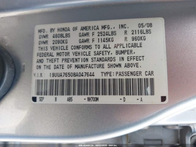2008 ACURA TL 19UUA76508A047644 Photo 8