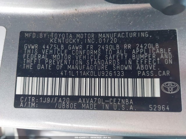 4T1L11AK0LU926133 Toyota a25a-fks