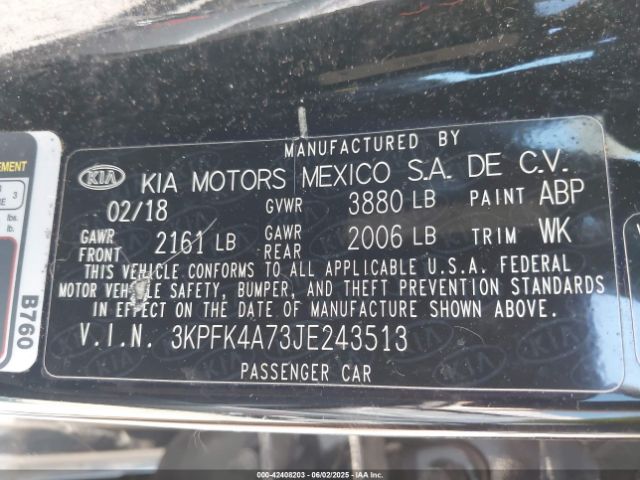 3KPFK4A73JE243513 KIA FORTE LX