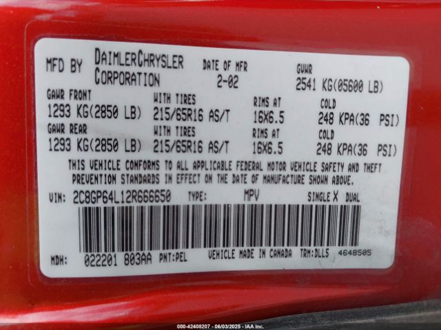 2002 CHRYSLER TOWN & COUNTRY 2C8GP64L12R666650 Photo 8