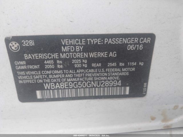 WBA8E9G50GNU28994 BMW 328I