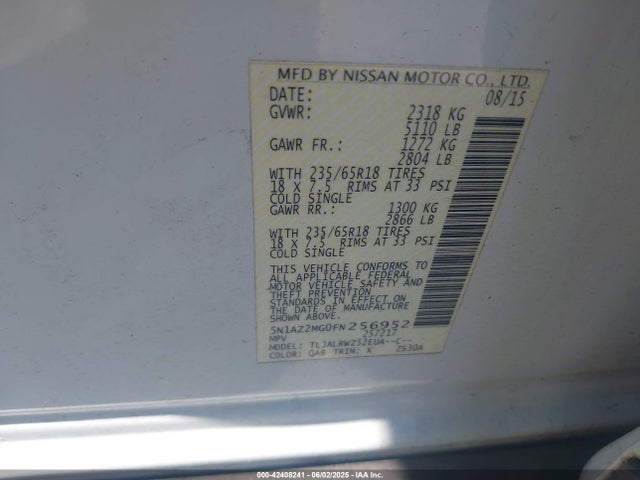 5N1AZ2MG0FN256952 Nissan MURANO SL