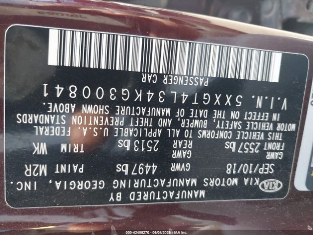 5XXGT4L34KG300841 KIA gdi