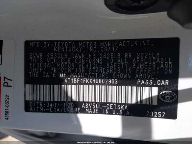 4T1BF1FKXHU802903 Toyota 2ar-fe