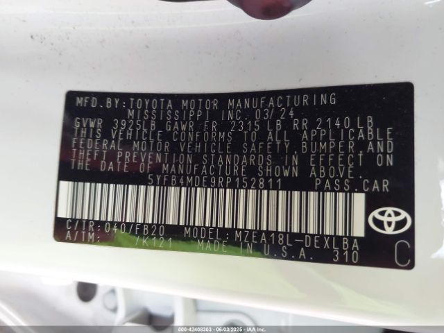 5YFB4MDE9RP152811 Toyota COROLLA LE
