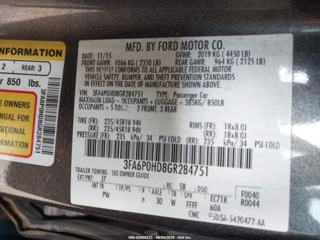 3FA6P0HD8GR284751 Ford 2016
