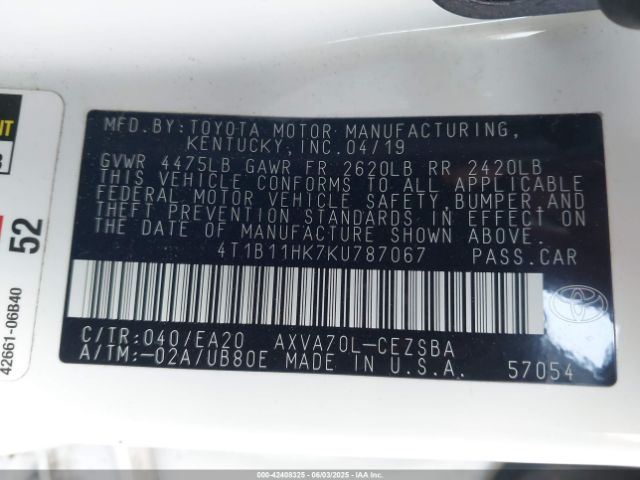 4T1B11HK7KU787067 Toyota a25a-fks