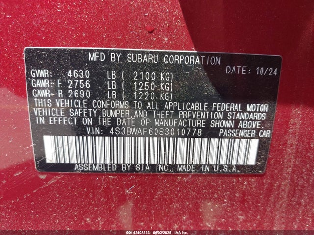 Subaru na, u5 2025 4S3BWAF60S3010778 Image 9