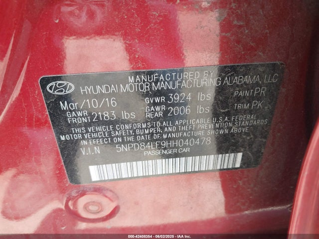 5NPD84LF9HH040478 Hyundai Elantra Se/value/limited