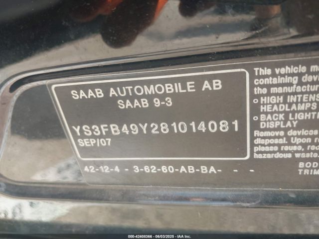 2008 SAAB 9-3 YS3FB49Y281014081 Photo 8