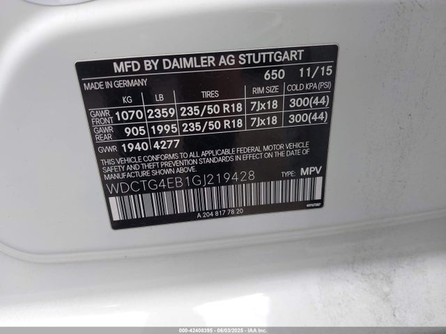 WDCTG4EB1GJ219428 Mercedes-Benz m270