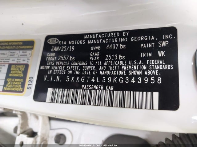 5XXGT4L39KG343958 KIA gdi