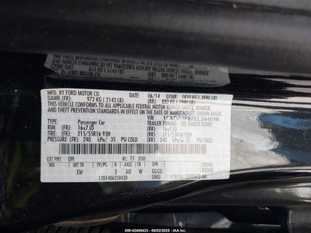 1FADP3F27EL344010 Ford FOCUS SE