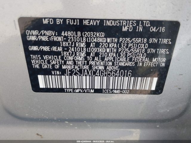 JF2SJAXC4GH564016 Subaru Forester 2.5i Touring