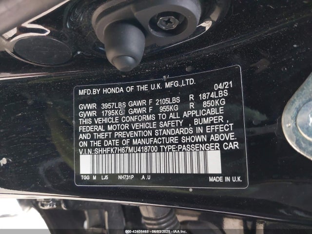 SHHFK7H67MU418700 Honda l15ba
