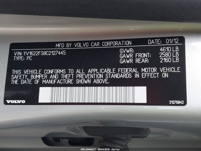 2012 VOLVO S60 YV1622FS8C2127445 Photo 8