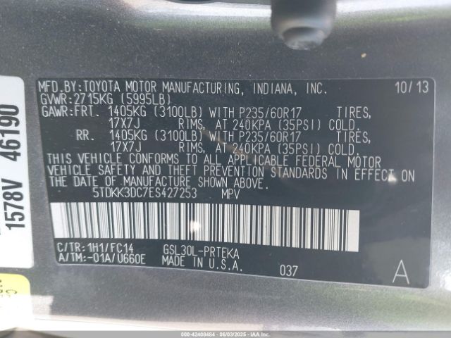 5TDKK3DC7ES427253 Toyota Sienna Le V6 8 Passenger