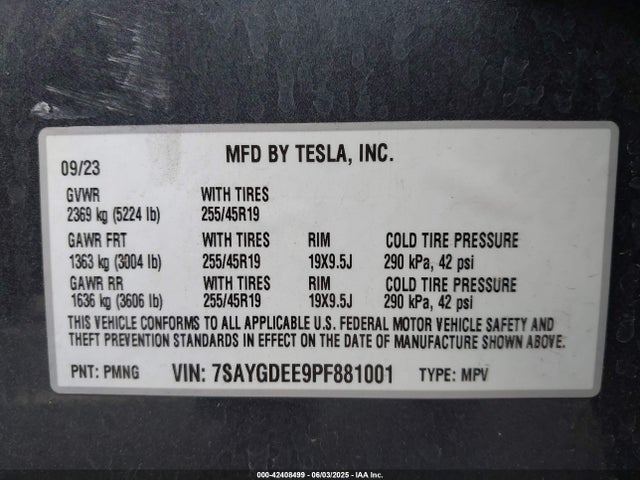 2023 TESLA MODEL Y 7SAYGDEE9PF881001 Photo 8