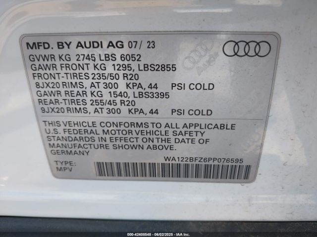 2023 AUDI Q4 SPORTBACK E-TRON WA122BFZ6PP076595 Photo 8
