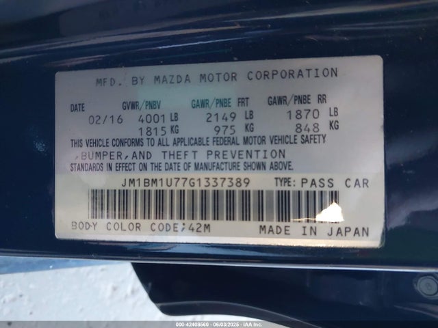 JM1BM1U77G1337389 Mazda pe