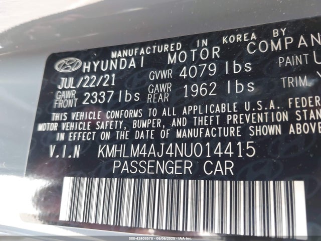 KMHLM4AJ4NU014415 Hyundai gdi kappa