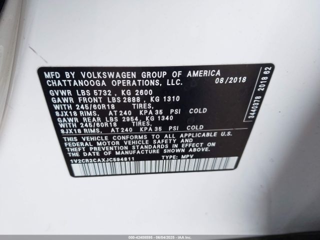 1V2CR2CAXJC594811 Volkswagen 2018