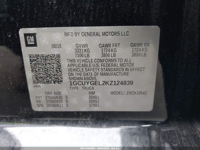 1GCUYGEL2KZ124839 Chevrolet l87 - di dfm, alum, gen 5