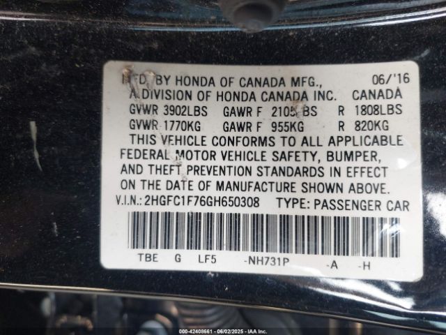 2HGFC1F76GH650308 Honda Civic Ex-l