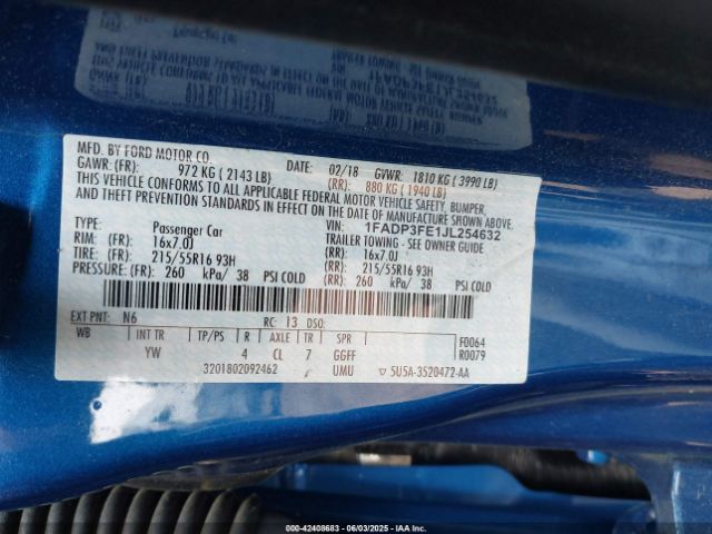 1FADP3FE1JL254632 Ford FOCUS SE
