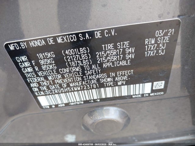 3CZRU5H5XMM723781 Honda r18z9