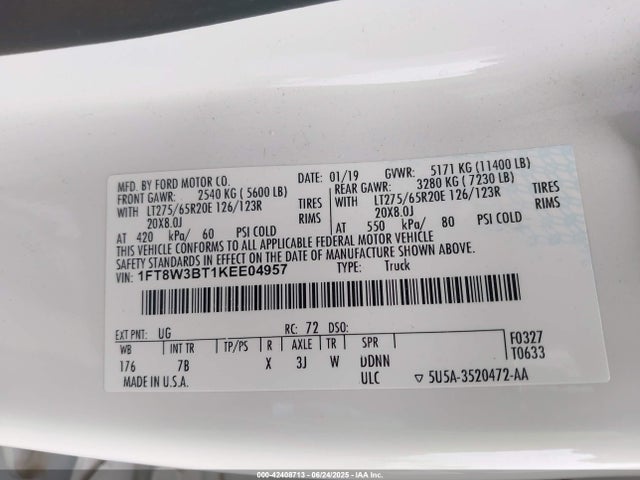 1FT8W3BT1KEE04957 Ford 2019