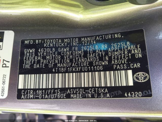 4T1BF1FKXFU011106 Toyota CAMRY SE