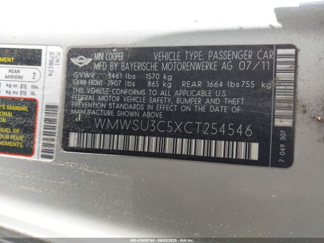 2012 MINI COOPER WMWSU3C5XCT254546 Photo 8