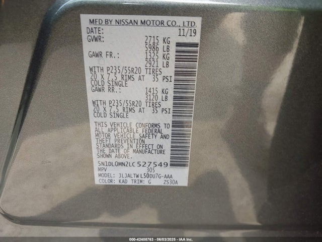 5N1DL0MN2LC527549 Infiniti QX60