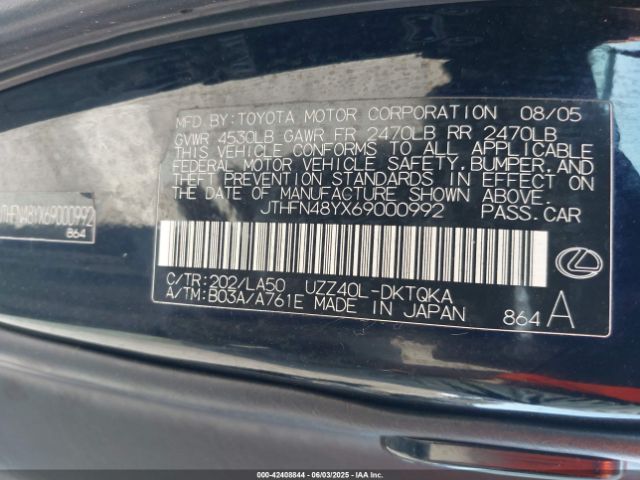 2006 LEXUS SC 430 JTHFN48YX69000992 Photo 8