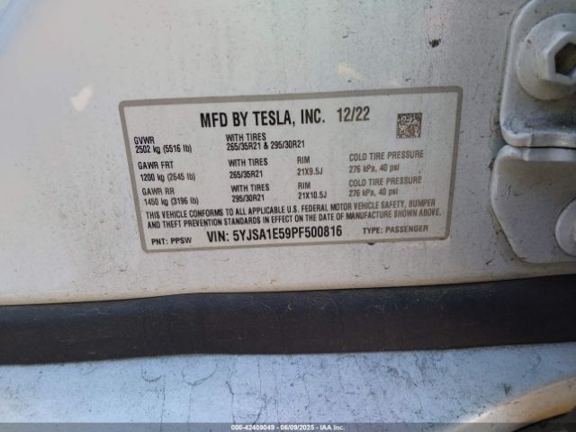 2023 TESLA MODEL S 5YJSA1E59PF500816 Photo 8