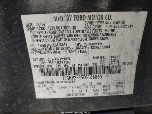 1FAHP2F85EG166865 Ford Taurus Limited
