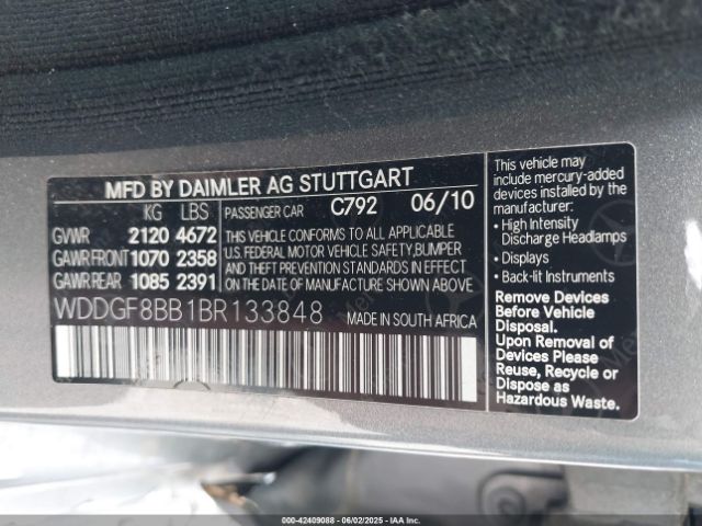 2011 MERCEDES-BENZ C 300 WDDGF8BB1BR133848 Photo 8