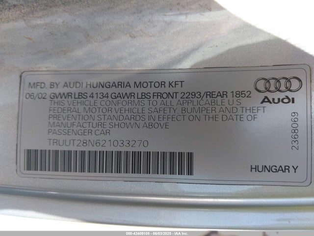 2002 AUDI TT TRUUT28N621033270 Photo 8