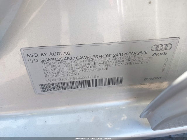 2011 AUDI A4 WAUBFAFL9BA078768 Photo 8