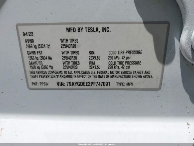 2023 TESLA MODEL Y 7SAYGDEE2PF747091 Photo 8