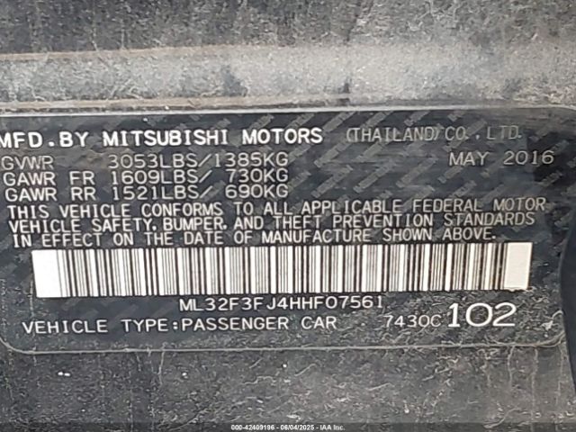 2017 MITSUBISHI MIRAGE G4 ML32F3FJ4HHF07561 Photo 8