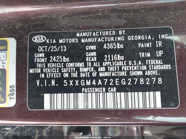 5XXGM4A72EG278278 KIA Optima Lx