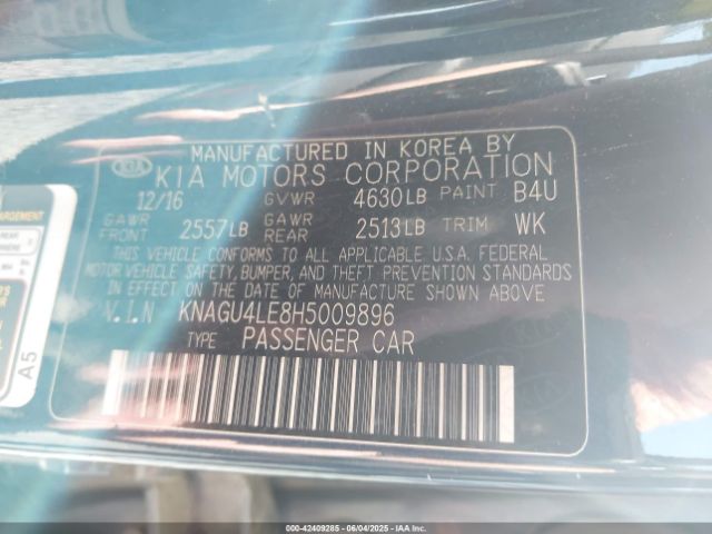 KNAGU4LE8H5009896 KIA Optima Hybrid Ex