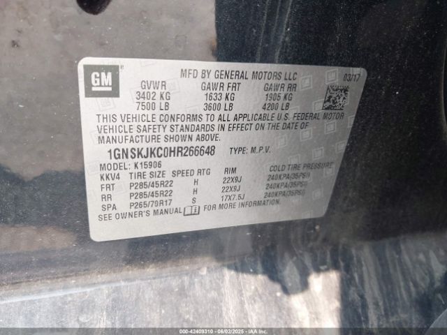 1GNSKJKC0HR266648 Chevrolet Suburban Premier