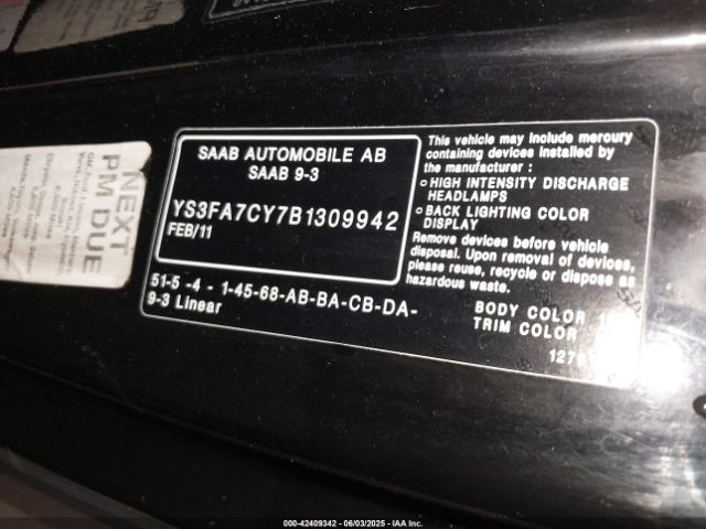 2011 SAAB 9-3 YS3FA7CY7B1309942 Photo 8