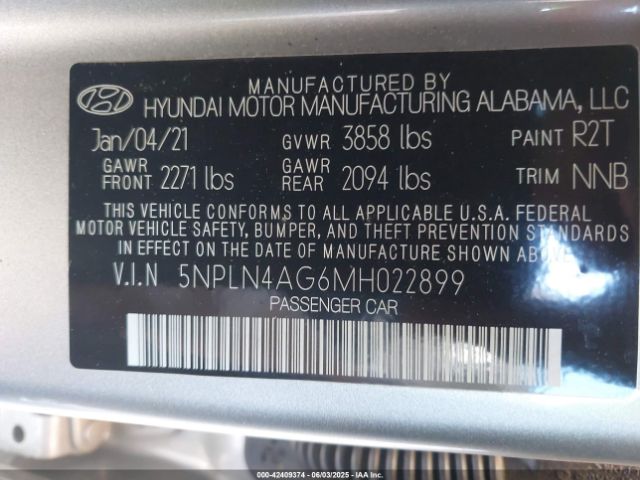2021 HYUNDAI ELANTRA 5NPLN4AG6MH022899 Photo 8