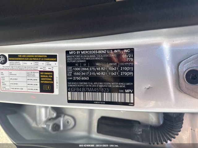 4JGFB4JB7MA451823 Mercedes-Benz GLE 350